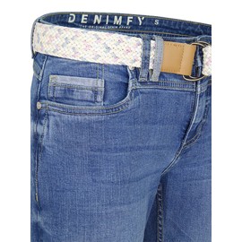 DENIMFY DFLena Women's Jeans Shorts with Belt Regular Fit Shorts Summer Denim Stretch Basic Plain Blue S M L XL XXL, Middle Blue Denim (M267)