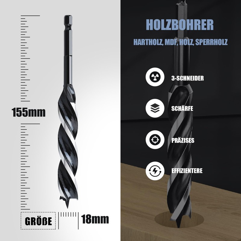 MOXPIFY 18 x 155 mm Wood Auger Drill Bit for