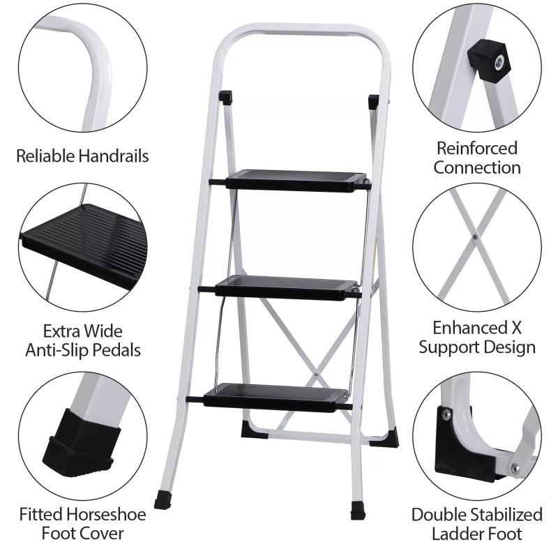 Segawe 3 Step Ladder Lightweight Folding Step Stool with Wide
