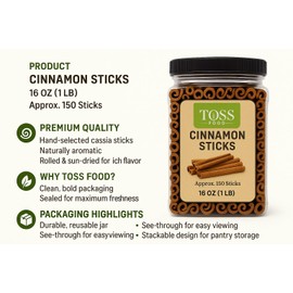 Cinnamon Sticks Whole Bulk 16 OZ Jar - 2.75 Inch Cut With Strong Aroma, Perfect for Crafts,Baking, Cooking & Tea- 150+ Cassia Cinammon Stick