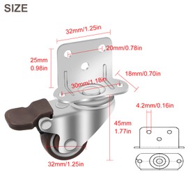 CPROSP Set of 4 Furniture Castors with Brake, L-Type Castors Diameter 32 mm, L Shape Holder Furniture Castors, Swivel Castors with Brake, Rubber Wheels for Furniture