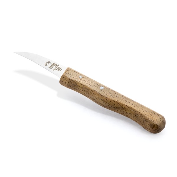 OTTO HERDER Solingen Couteau à légumes en acier inoxydable avec manche en bois de hêtre, couteau de cuisine avec lame incurvée de 5,5 cm, couteau à éplucher avec bec d'oiseau