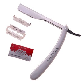 Professional Barber Straight Edge Razor Safety with 20-Pack Derby Blades - 100 Percent Stainless Steel - by VICMOVE (1 razor + 20 blades)