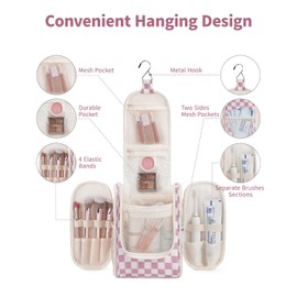 Toiletry Bag for Men and Women - Children's Toiletry Bag for Hanging & Men's Cosmetic Bag - Wash Bag for Women and Girls, Zy-grid dusty pink