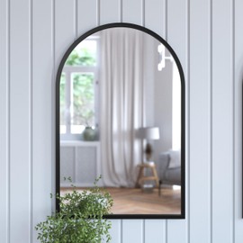 HBCY Creations Rustic Accent Mirror for Bathroom, Entry, Dining Room, & Living Room (Black, 20"x30" Arched)