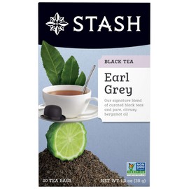 Stash Tea Earl Grey Black Tea, 20 Count Tea Bags Individually Wrapped in Foil, Black Tea with Citrus-y Bergamot, Premium Black Tea, Full Caffeine, Drink Hot or Iced