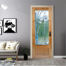 artfanke 3D Stained Glass Door Sticker Peel and Stick 30.3"x78.7"- Self-Adhesive Retro Wood Door Murals Wallpaper - Waterproof Wall Decal for Home Decor (2 Sheets/Set)