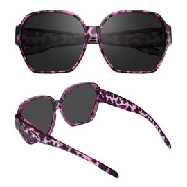 TINHAO Square Oversized Polarized Fit Over Sunglasses Over Glasses with Lightweight Large Frame for Woman Man (Purple leopard, Black)