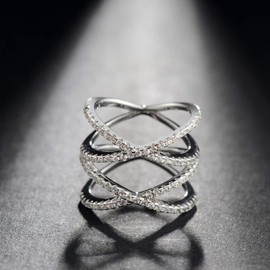 SOMEN TUNGSTEN Double X Criss Cross Ring Brass Wide Knuckle Stackable Ring Wedding Bands for Women High Polished Size Size 12