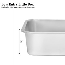 Kichwit 4" Height Stainless Steel Cat Litter Box for Elderly Cats, Arthritic Cats, Small Kittens, Litter Pan for Hamsters Rabbits, Non Stick Smooth Surface (17.5" L x 13.5" W x 4" H)