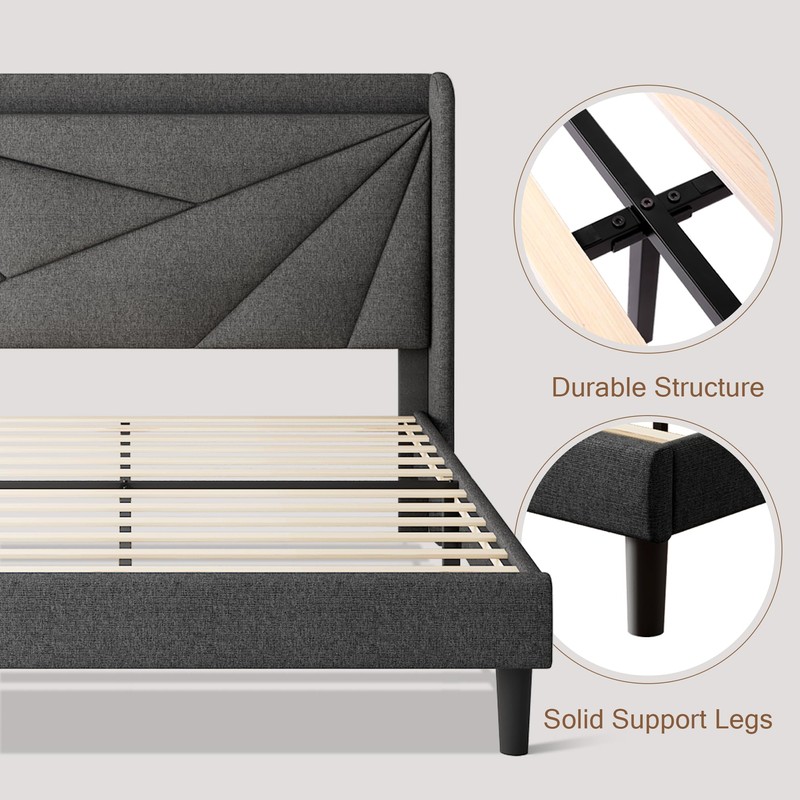 Einhomn Queen Size Upholstered Bed Frame with Charging Station, Platform