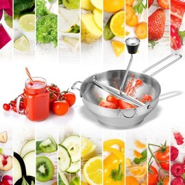 Volumoon Stainless Steel Strainer with 3 Strainer Insert Perforated Discs, Easy Grinding, Potato Press Strainer, Classic Manual Vegetable Grinder for Puree, Jam, Baby Food