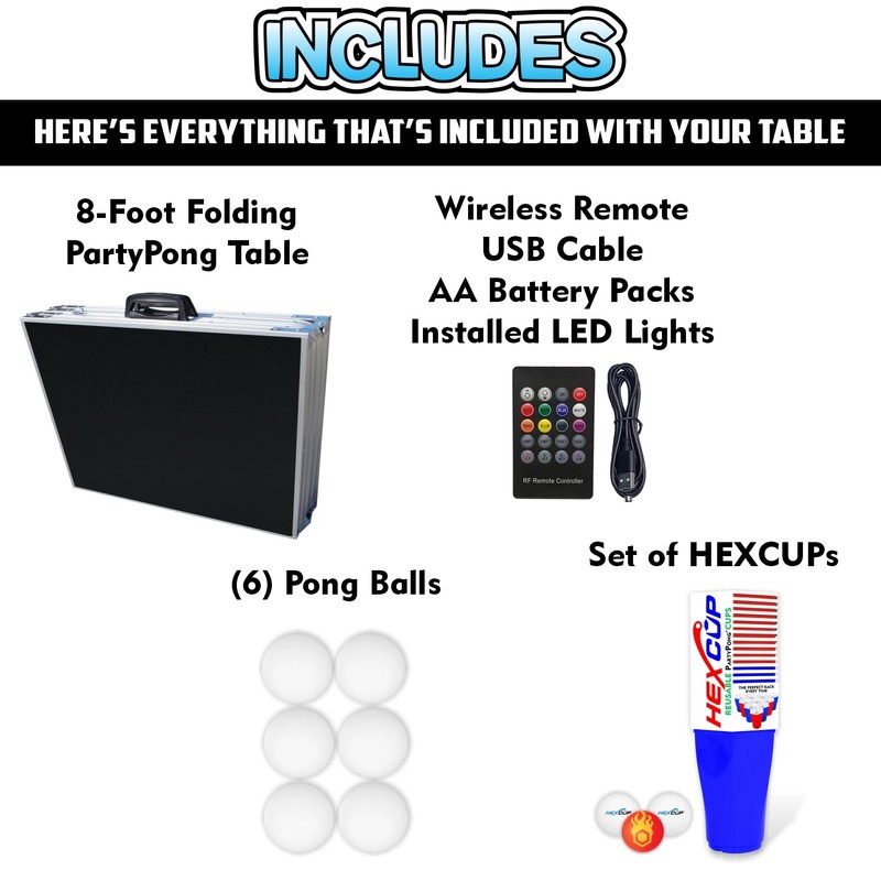 PARTYPONG 8-Foot Folding Party Table w/Music Sync LED Lights, Free
