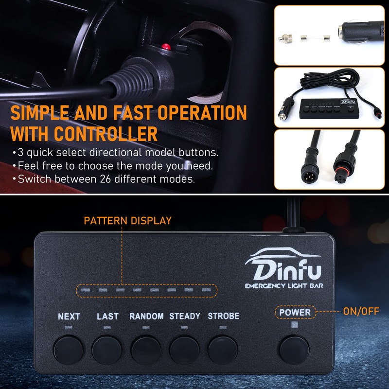 Dinfu Emergency Dash Strobe Lights with Controller for Trucks -