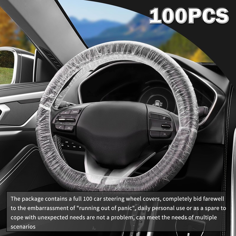100PCS Car Disposable Steering Wheel Covers,Plastic Steering Wheel Cover Provides