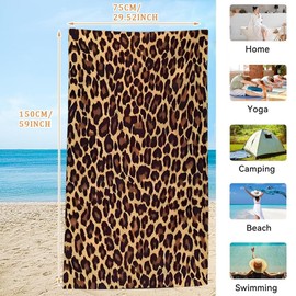 KDFSSIPE Leopard Print Beach Towel, Leopard Print Bath Towel, 75 x 150 cm, Microfibre Quick Drying Towel, Children's Beach Towel, Quick Drying, Ultra Absorbent, Sand-Free Beach Blanket