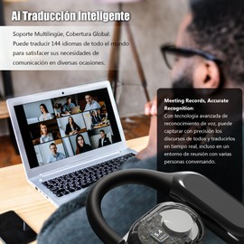 144 idiomas Traductor de idiomas en Tiempo Real Automática AI Audifonos inalambricos de Traductor por Bluetooth 5.4,Equipado con App AI,para Viajes,Negocios y Aprendizaje,iOS & Android (Negro)