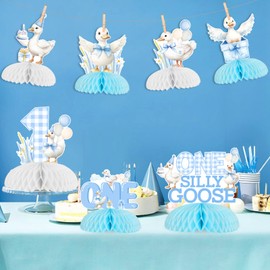 Wonmelody Goose First Birthday Decorations for Boy 8Pcs One Silly Goose Honeycomb Centerpieces Silly Goose Birthday Table Decor Geese Farm Animal First Birthday Supplies for Funny Goose Duck Party