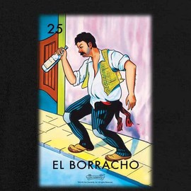 Pop Threads El Borracho Drunk Loteria Card T-Shirt for Fun Nights Black M