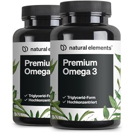natural elements Premium Omega 3 (Set of 2) - 2 x 120 Capsules - GoldenOmega® with 80% Omega 3 Content - in Triglyceride Form - Laboratory Tested, from Sustainable Fishing - No Unnecessary Additives
