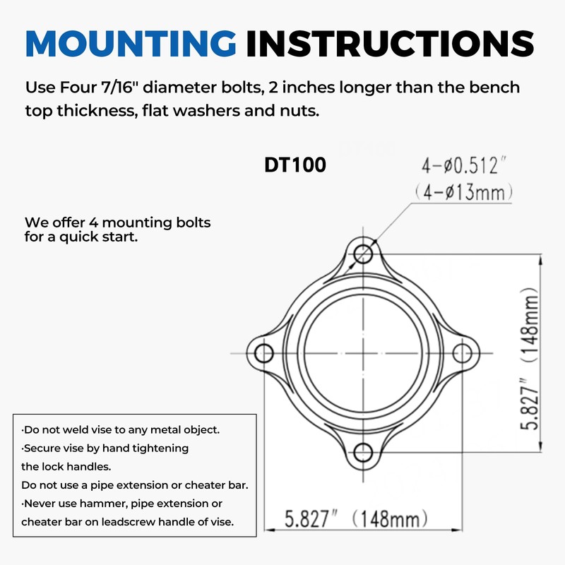 Forward HY-DT100-4IN Heavy Duty Bench Vise 360-Degree Swivel Base and