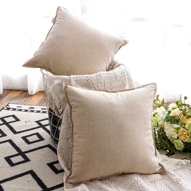 Jeanerlor Set of 2 20"x20" Yellow Pillowcase with Zipper Cousion Cover Decor Cotton Linen to Embellish Students' Dormitory/Study Room/House/Office,(50 x 50cm), Light Linen