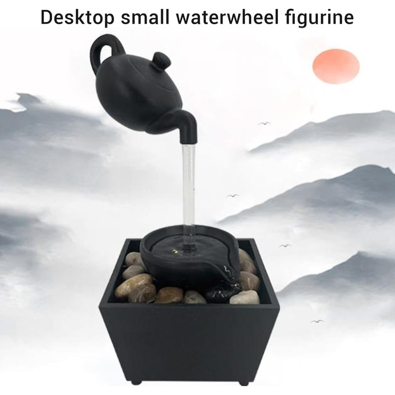 Tissting Tabletop Water Fountain Floating Teapot Indoor Waterfall Feature