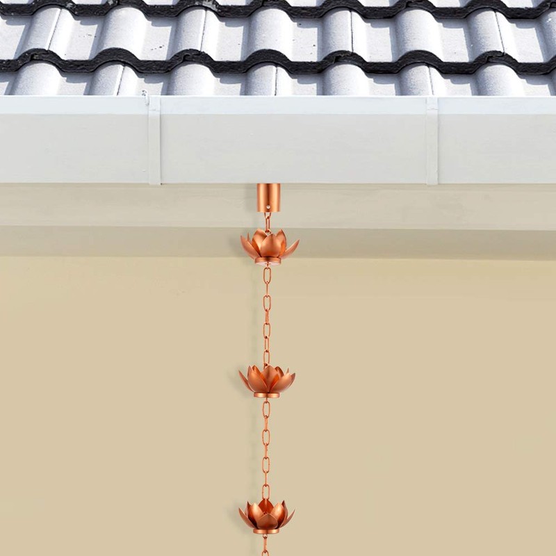 OAK LEAF Rain Chain Set, 8.5ft Copper Plated Rain Chain