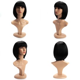 BERRYLION 12 Inch/30cm Bob Wig with Flat Bangs|Short Bob Wigs for Women|Glueless Wig for Costume Cosplay (black)