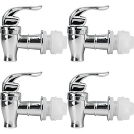 4 Pcs Drink Dispenser Spigot Replacement, Plastic Water Jug Spigot for Beverage Dispenser, Outdoor Faucet Tape Set (Push Style, Silver)