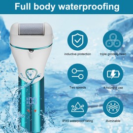 Electric Foot File, LED Display, Waterproof IPX5, Rechargeable Foot Scraper, Pedicure Feet Hard Skin Remover, Dry Dead Skin Feet Scrubber, Foot Care Skin Remover