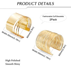 JeweBella 6 Piece Bracelet Women's Cuff Bangle Set Wide Adjustable Gold Coil Silver-Plated Bracelet Upper Arm Jewellery, Metal