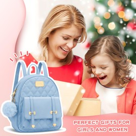 KKXIU Girls Small Backpack Purse Vegan Leather Quilted Mini Daypack for Women Trendy Bookbag (Blue)