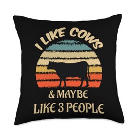 I Like cows & maybe like 3 people farm cow farmer vintage Throw Pillow