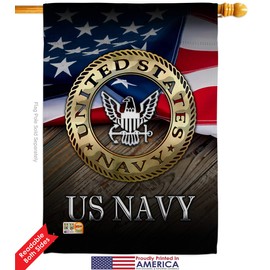 FK137035-BO US Navy Americana Military Veteran Decorative Gift Vertical House 28" X 40" Garden 13" 18.5" Double Sided Flags Kit w/Banner Pole Included Made in USA