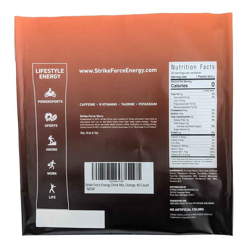 Strike Force Energy Drink Mix - Orange Flavor - Natural