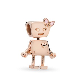 FGT Rose Gold Little Robot Charm for Bracelets Necklaces Pendants Heart Bow Gift for Women Girls Daughter Wife Sister Granddaughter Mother Auntie Family Birthday Valentine