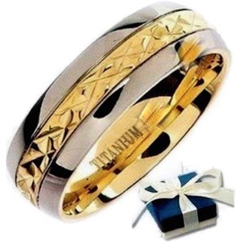 BESTTOHAVE Mens Titanium Ring -7mm Wide Engraved I Love You Classic Unisex Two Tone Wedding Engagement Comfort Fit Jewellery Band Ring - Size V