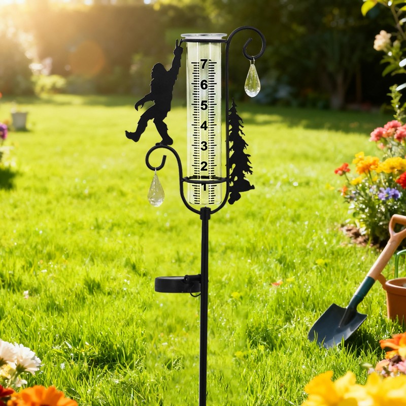 Rain Gauge Outdoor with Decorative Metal Black Sasquatch Solar Light