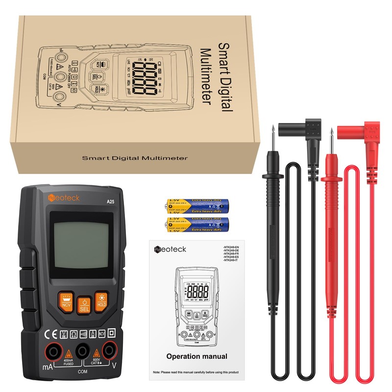 Neoteck Digital Multimeter 4000 Counts Smart Multimeter Auto-Ranging Voltage Tester