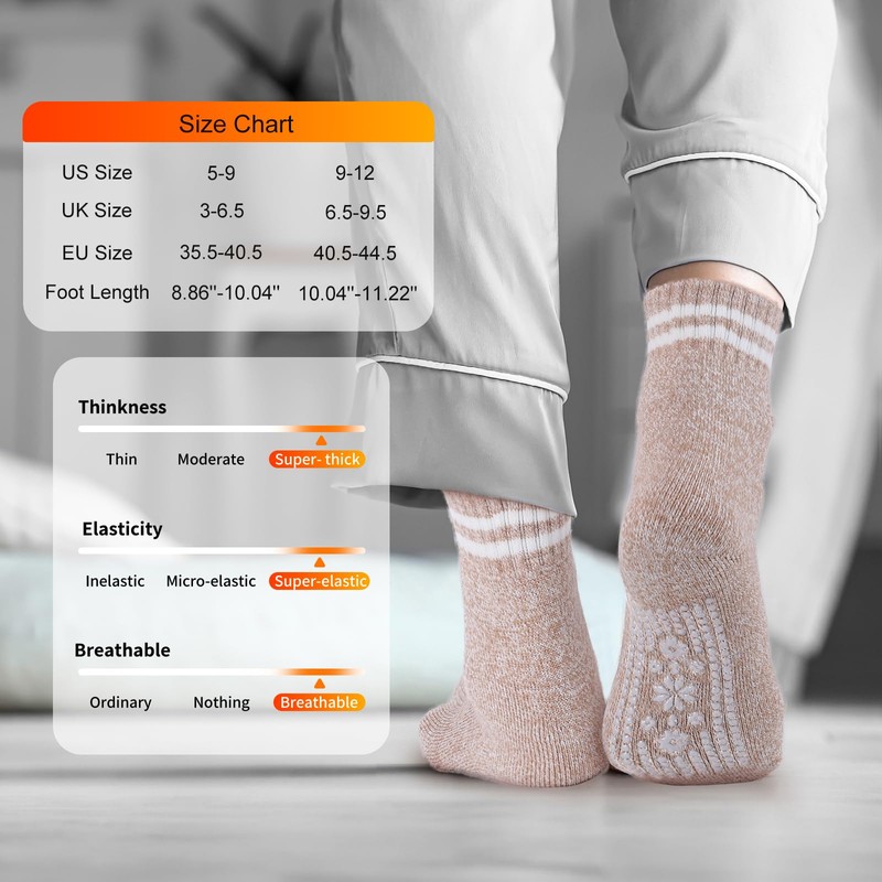 HUGSWEET Thermal Slipper Socks, Anti Slip Hospital Socks Women Winter