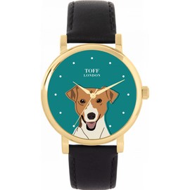 Toff London Beige Jack-Russell-Terrier-Kopf-Hundeuhr