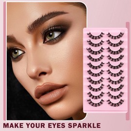 10 Pairs Pack Mink Lashes Wispy Fluffy Lashes Natural Look False Eyelashes Cat Eye Lashes 3D Mink Fluffy Eyelashes（DH06-2）