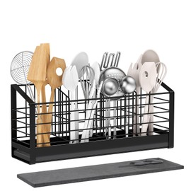 PENGARO Extra Large Utensil Holder for Kitchen Counter, Kitchen Cooking Utensil Holder Organizer with Drying Diatomaceous Earth Base, Cooking Tools Utensil Crock Storage for Countertop, 4 Compartments