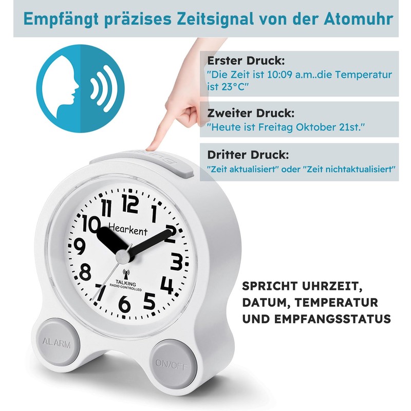 Hearkent Talking Alarm Clock with German Pleasant Voice, Backlight and