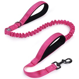 VIVAGLORY Heavy Duty Bungee Dog Leash with Dual Padded Handles, No Pull Reflective Training Dog Leash with Traffic Handle for Medium Large Dogs with Adjustable Sizes (4FT-5.5FT), Pink