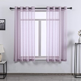 DONREN Lilac Purple Sheer Curtain Panels Short Ring Top Textured Sheer Draperies for Kids Room 2 Pack 52 W x 45 L
