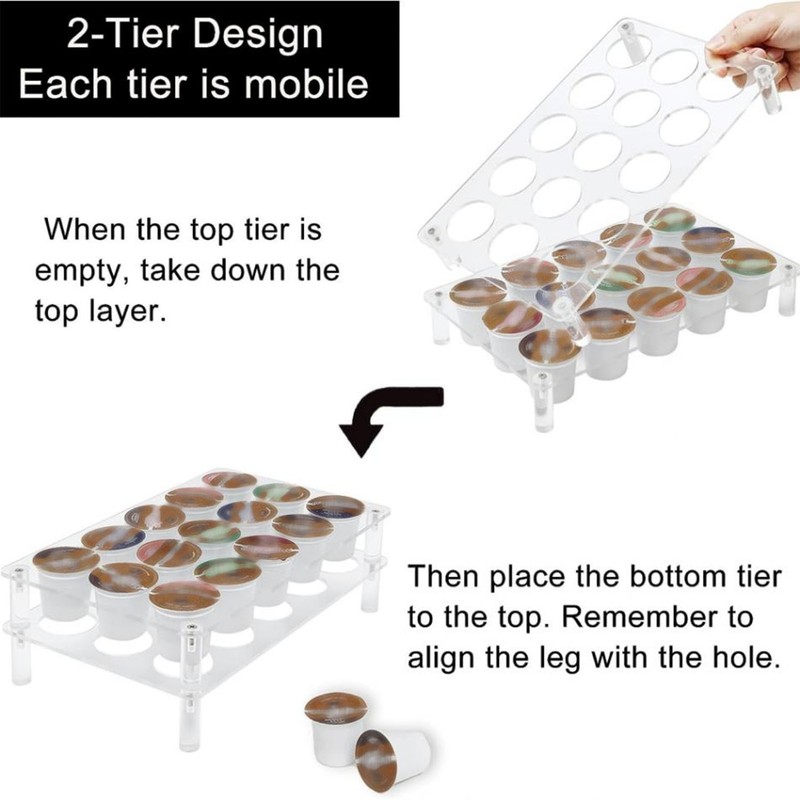 2 Set 15 Slots Flat Countertop Coffee Pod Holder Flat