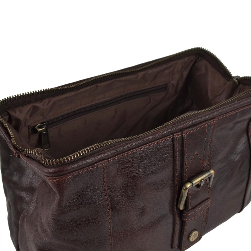 Mens Compact Buffalo Leather Top Framed Wash Bag by PrimeHide
