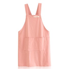 YDAKGUEY Cotton Canvas Apron with 2 Pockets, Kitchen Cooking Apron for Unisex Women Men Aprons Strap Cross Back Aprons for Kitchen Baking Painting Housework - Pink
